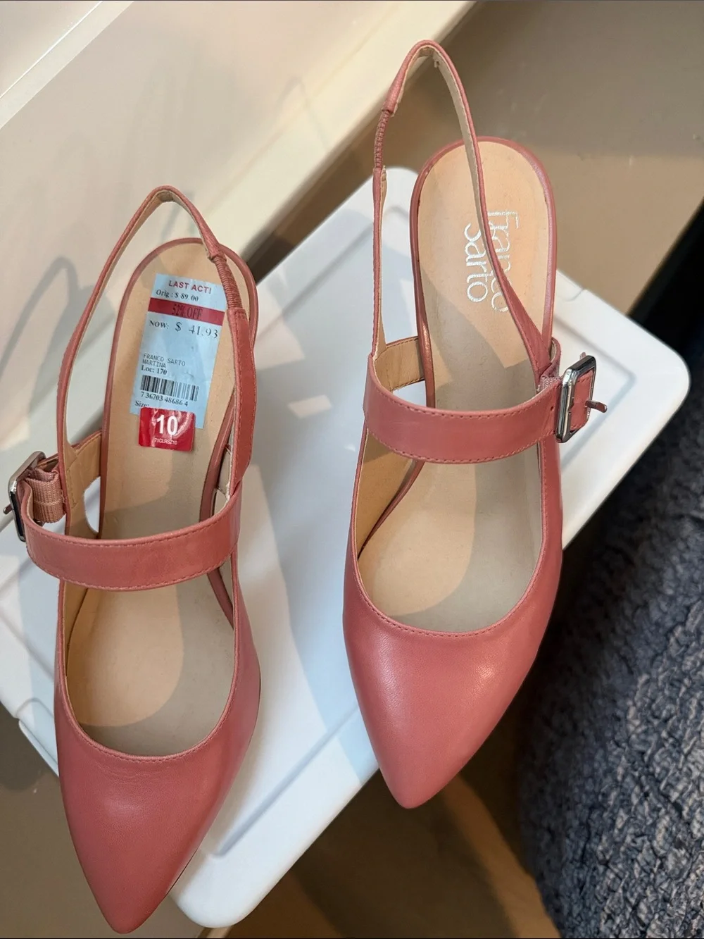 Franco Sarto Pink leather Slingback Pointed-Toe Low Block Heels